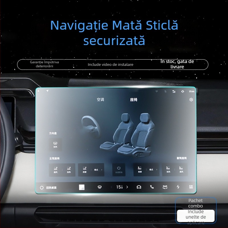 Protecție din sticlă temperată pentru ecranul central Lynk & Co 08, destinat navigației și panoului de bord