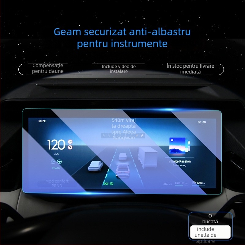 Protecție din sticlă temperată pentru ecranul central Lynk & Co 08, destinat navigației și panoului de bord