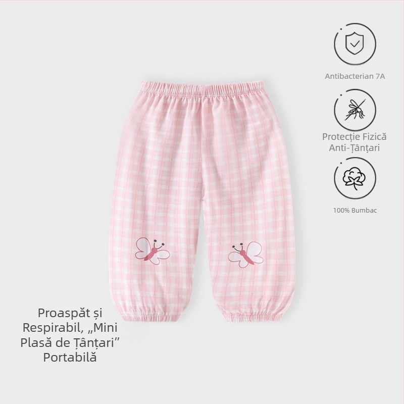 Jingqi Pantaloni de vară pentru copii, unisex, din bumbac 100%, ușori, antițânțari, respirabili, moi, casual cu manșete