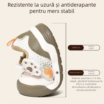 Pantofi de mers vară pentru copii mici, din plasă, respirabili, talpă moale, antiderapant, 1–3 ani, închidere Velcro