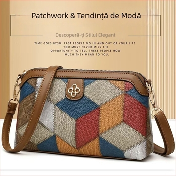 Geantă crossbody boemă cu panouri colorate, design etnic pentru femei