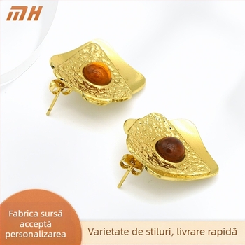 Cercei geometrici eleganți în stil vintage, cu inserții neregulate triunghiulare din rășină, știfturi din oțel inoxidabil