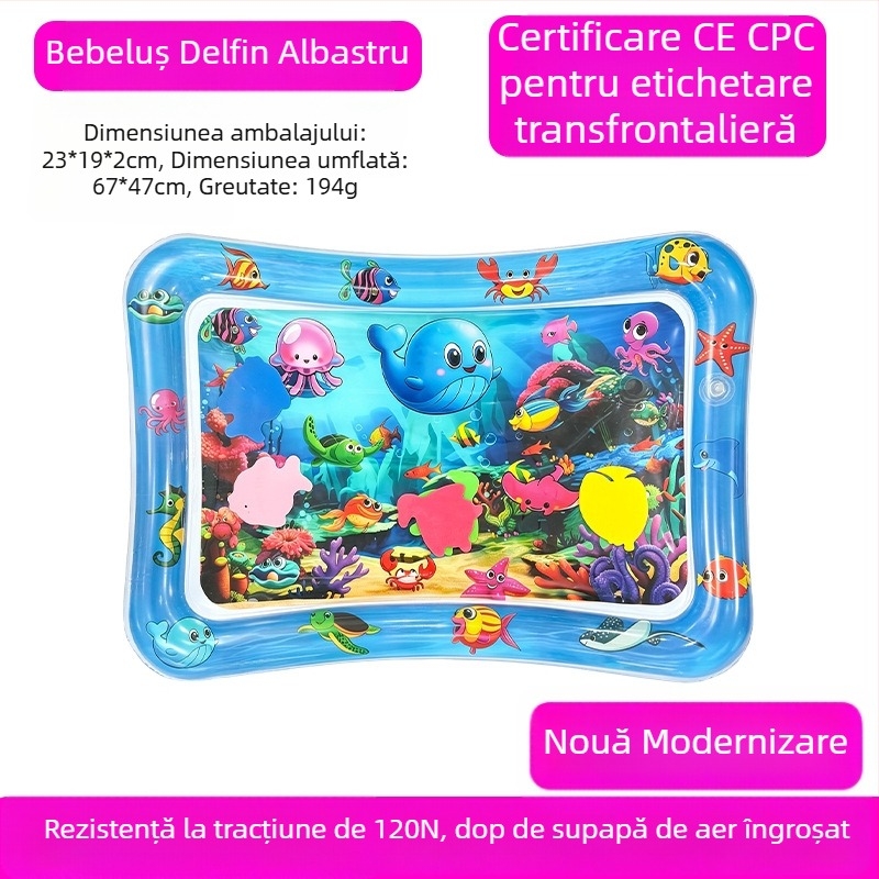 Covoraș pătrat pentru timpul pe burtă al bebelușului, cu delfin – saltea gonflabilă din PVC pentru joacă în apă