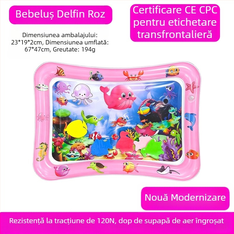 Covoraș pătrat pentru timpul pe burtă al bebelușului, cu delfin – saltea gonflabilă din PVC pentru joacă în apă