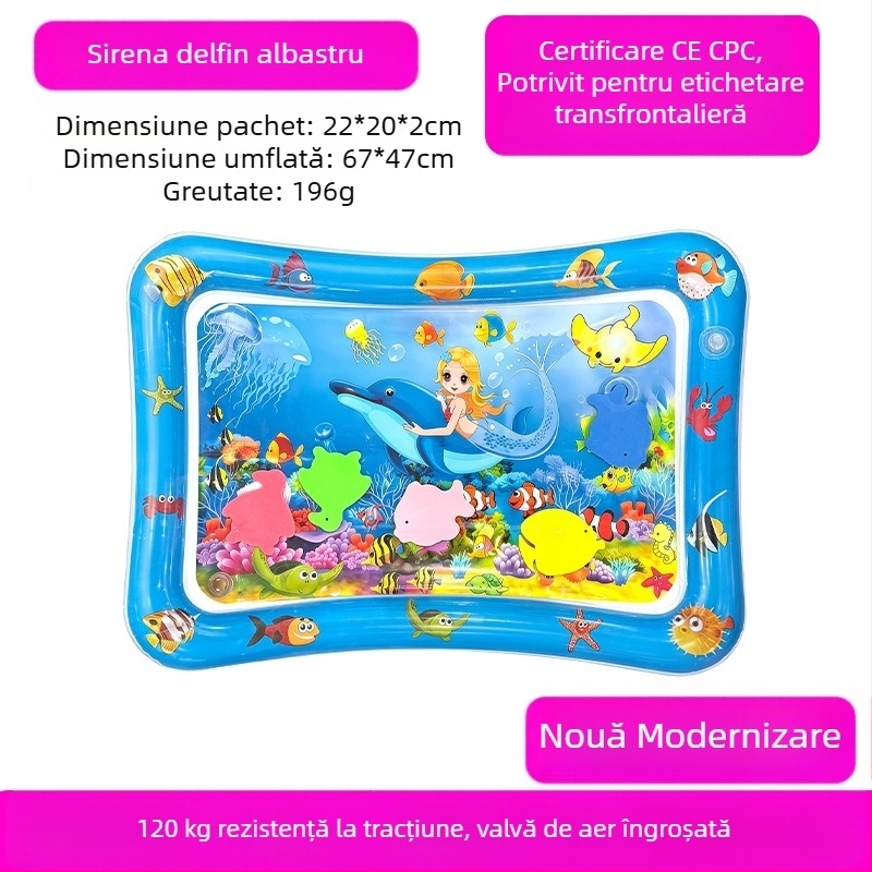 Covoraș pătrat pentru timpul pe burtă al bebelușului, cu delfin – saltea gonflabilă din PVC pentru joacă în apă
