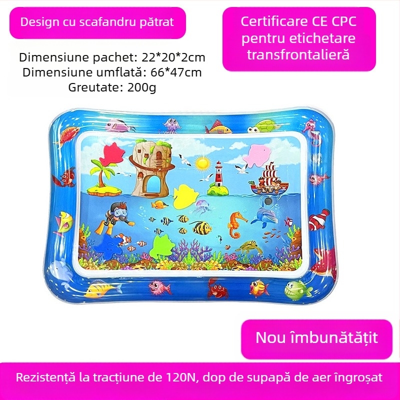 Covoraș pătrat pentru timpul pe burtă al bebelușului, cu delfin – saltea gonflabilă din PVC pentru joacă în apă
