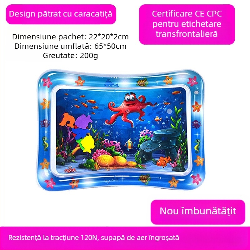 Covoraș pătrat pentru timpul pe burtă al bebelușului, cu delfin – saltea gonflabilă din PVC pentru joacă în apă