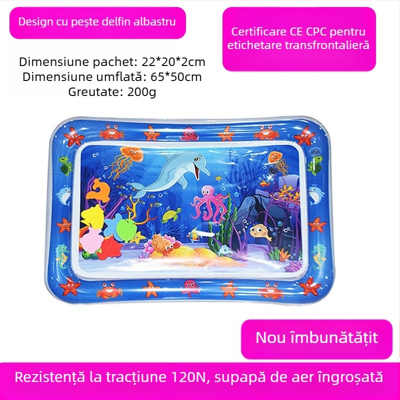 Covoraș pătrat pentru timpul pe burtă al bebelușului, cu delfin – saltea gonflabilă din PVC pentru joacă în apă