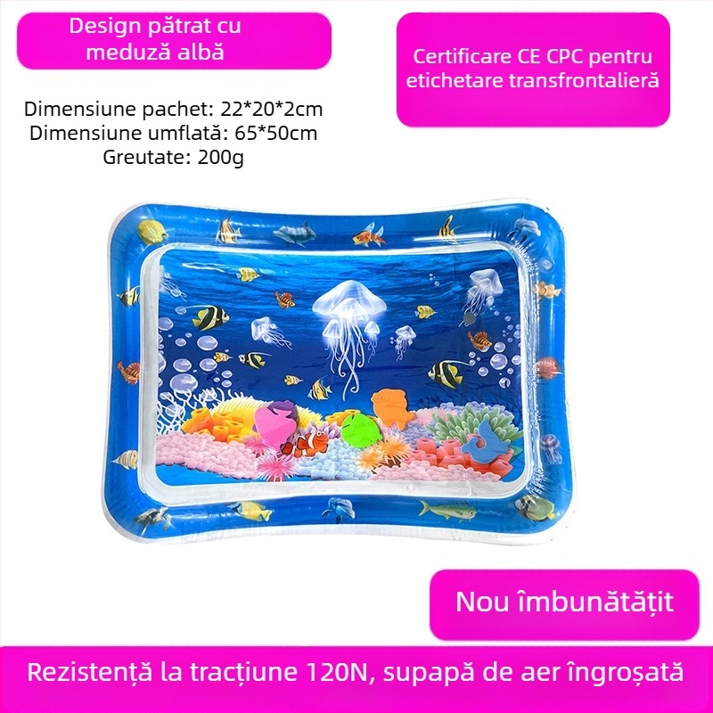 Covoraș pătrat pentru timpul pe burtă al bebelușului, cu delfin – saltea gonflabilă din PVC pentru joacă în apă