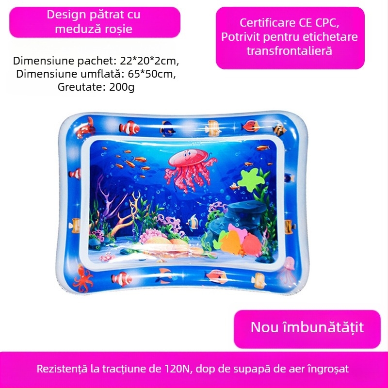 Covoraș pătrat pentru timpul pe burtă al bebelușului, cu delfin – saltea gonflabilă din PVC pentru joacă în apă