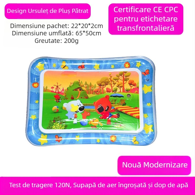 Covoraș pătrat pentru timpul pe burtă al bebelușului, cu delfin – saltea gonflabilă din PVC pentru joacă în apă