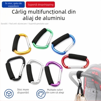 Carabineră în formă de D din aliaj de aluminiu, colorată, pentru utilizare în aer liber; cârlig versatil pentru pantofi și cărucior de copii