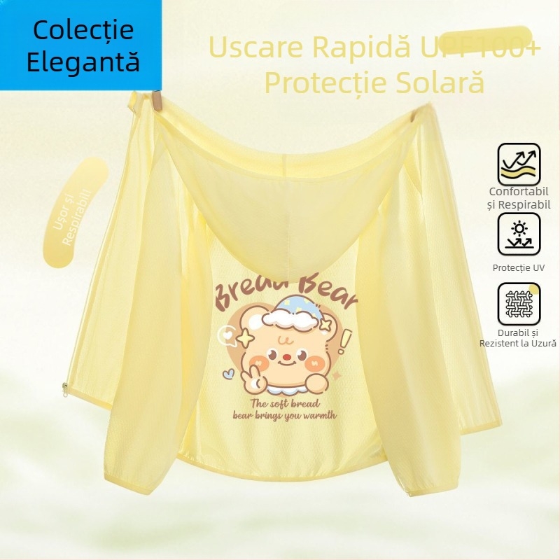 Jachetă de protecție solară pentru fetițe, Ice Silk, uscare rapidă, cu glugă, vară