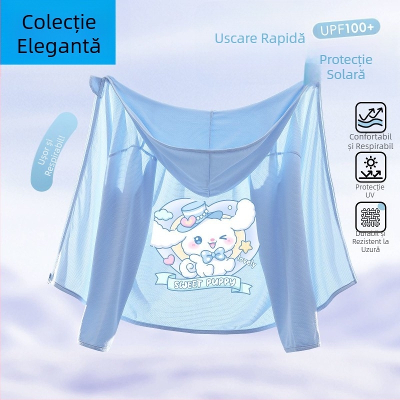 Jachetă de protecție solară pentru fetițe, Ice Silk, uscare rapidă, cu glugă, vară