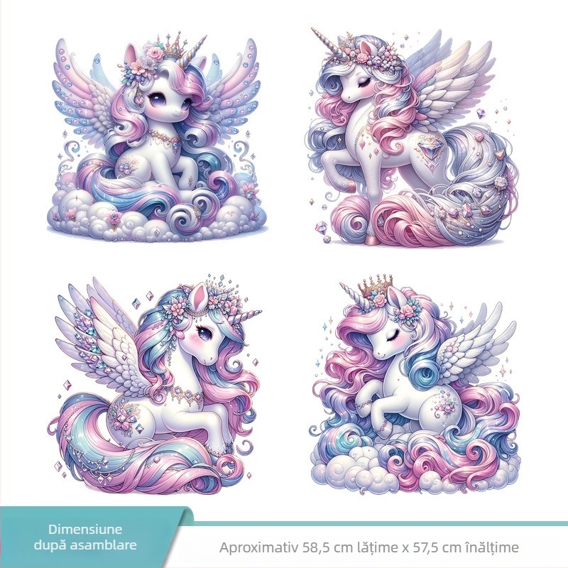 Autocolante decorative de perete cu animale de desene animate, unicorn, removibile, pentru camera copiilor, impermeabile, decor baie