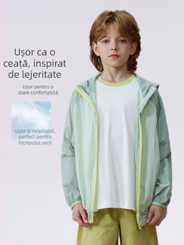 Jachetă de vară pentru copii, protecție UV, unisex, model 2026, ușoară, pentru copii 7–12 ani.
