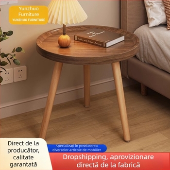 Masă laterală pentru canapea și masă de cafea – minimalist modern, colț rotund, lemn