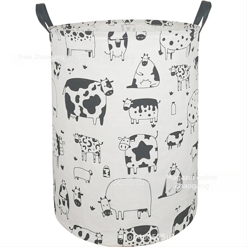 Coș de rufe din pânză cu decoruri de animale desene animate, pentru dormitor și spațiu de spălare, recipient de depozitare protejat împotriva prafului, design pentru patru anotimpuri