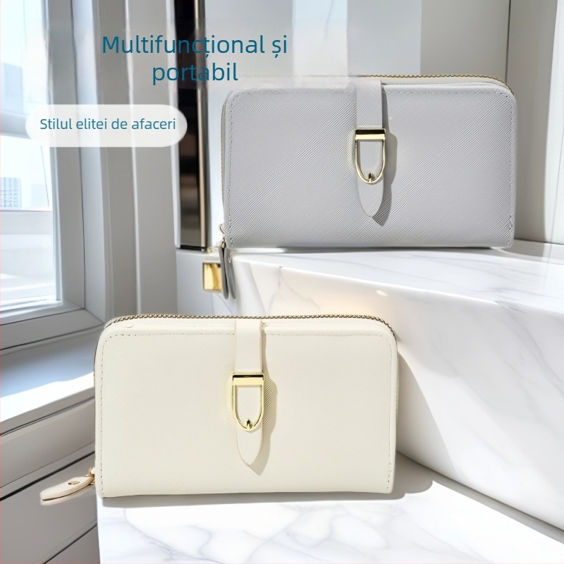 Portofel lung pentru femei în stil coreean, elegant și minimalist, culoare uni, buzunar cu fermoar pentru monede