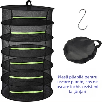 Coș pliabil de uscare pentru plante medicinale chinezești, cu mai multe niveluri, de agățat, protecție împotriva insectelor și prafului