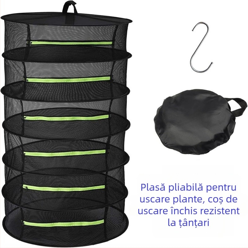 Coș pliabil de uscare pentru plante medicinale chinezești, cu mai multe niveluri, de agățat, protecție împotriva insectelor și prafului