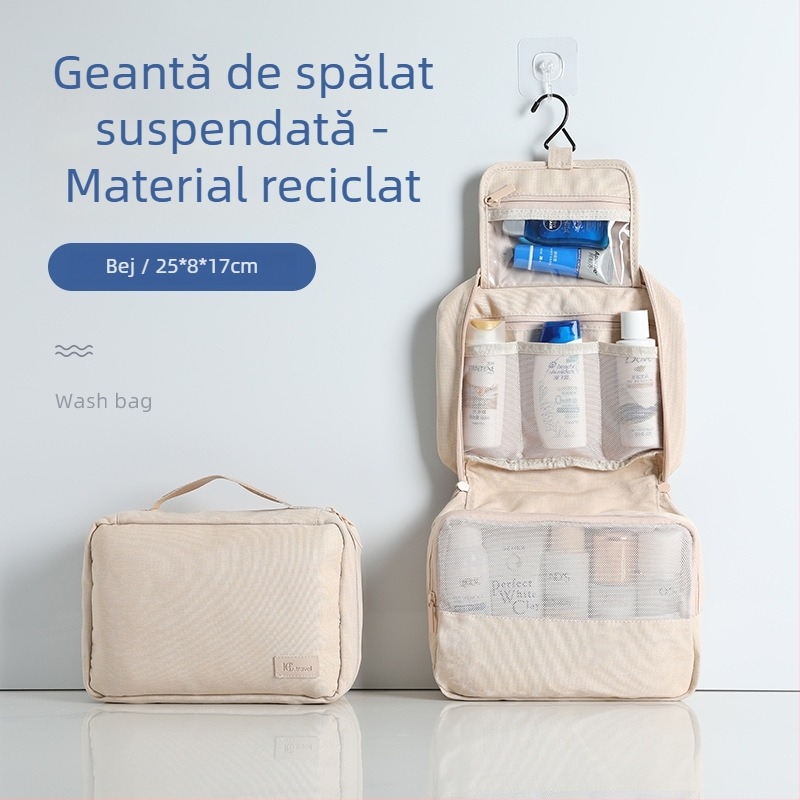 Aozun Geantă de toaletă pentru călătorii, cu separare uscat-umed, capacitate mare, design cu cârlig