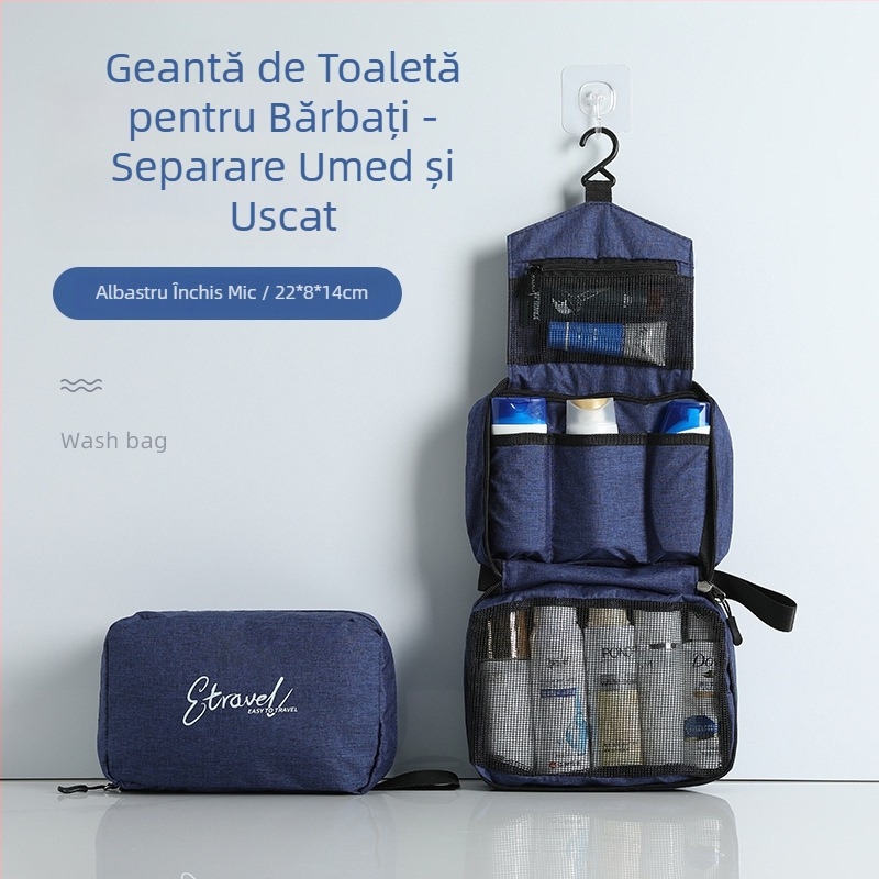Aozun Geantă de toaletă pentru călătorii, cu separare uscat-umed, capacitate mare, design cu cârlig