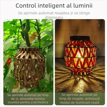 Lămpi solare pentru camping, realizate manual din ratan retro, iluminare exterioară pentru grădină