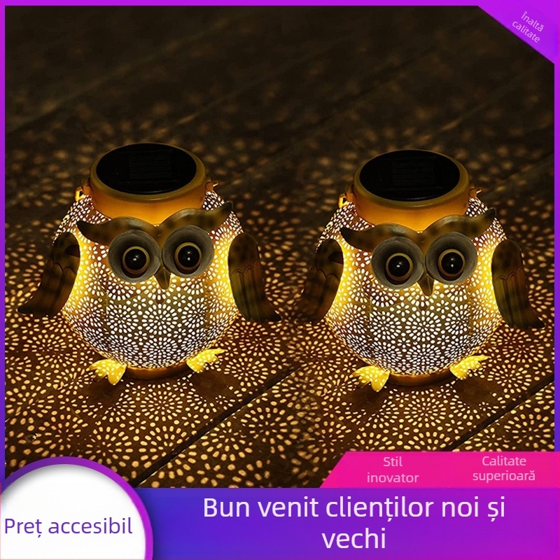 Fier din fier forjat în formă de bufniță pentru grădină, iluminare LED decorativă