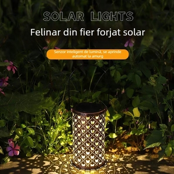 Lanteră solară din fier forjat cu motif fluture, pentru exterior – lampă portabilă cu proiecție peisaj