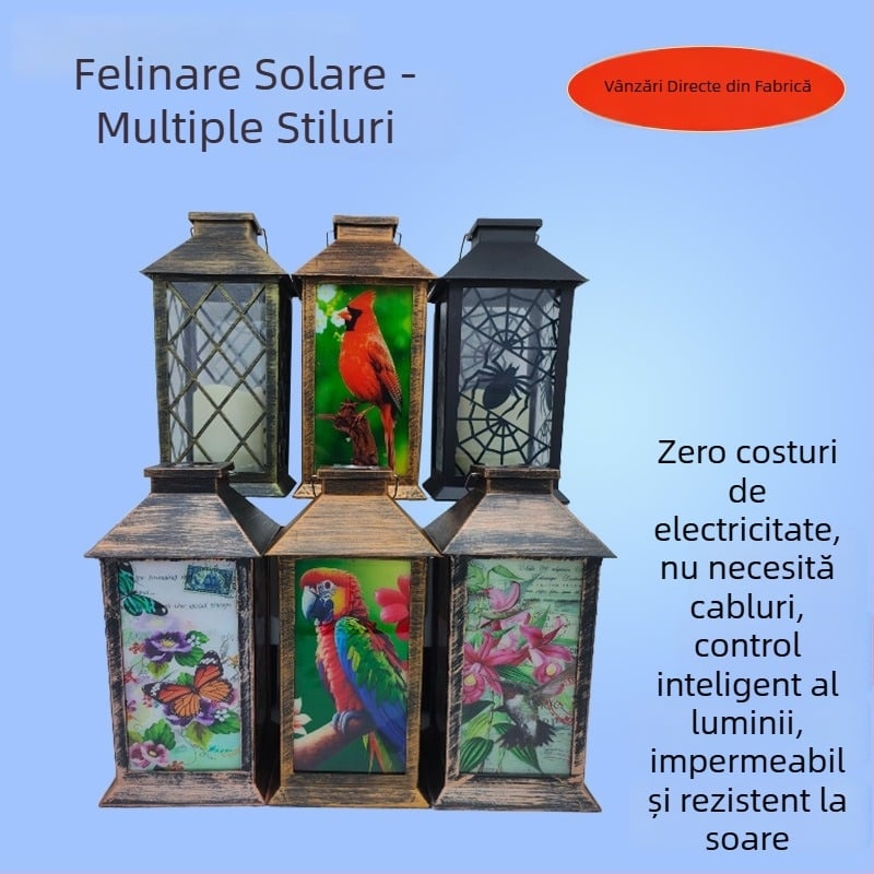 Lanteră solară retro, stil palat, cu lumânare, lanternă decorativă pentru peisaj, suspendată