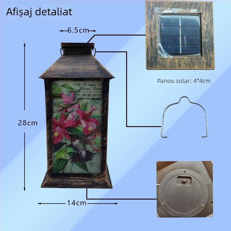 Lanteră solară retro, stil palat, cu lumânare, lanternă decorativă pentru peisaj, suspendată