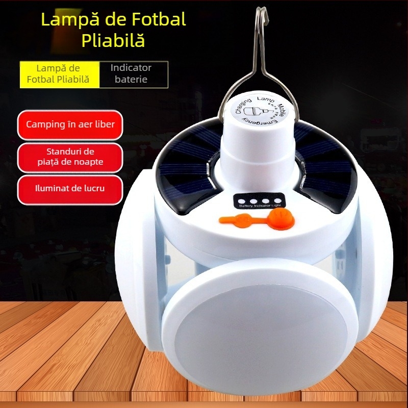 Lampă LED solară în formă de minge de fotbal pentru exterior, camping