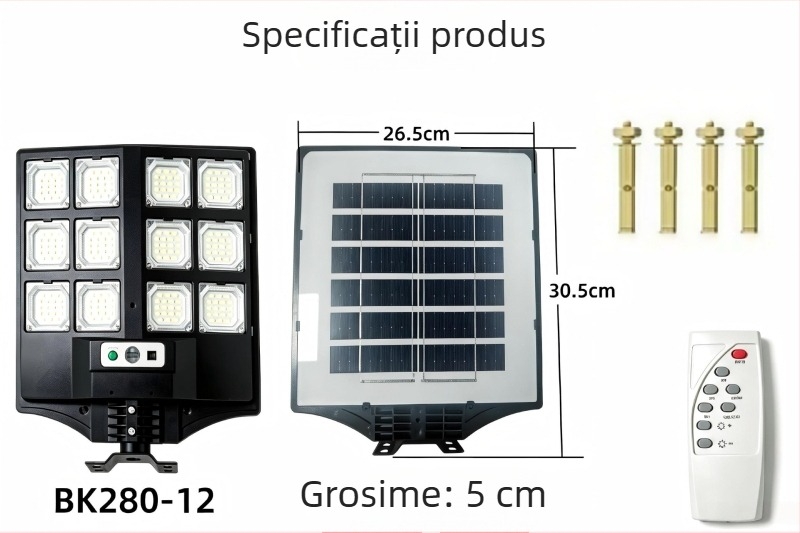 Lumină solară de grădină pentru exterior, lampă stradală încorporată, rezistentă la apă, cu senzor de mișcare puternic