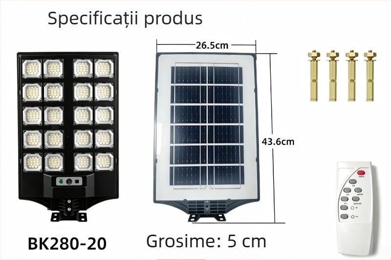 Lumină solară de grădină pentru exterior, lampă stradală încorporată, rezistentă la apă, cu senzor de mișcare puternic