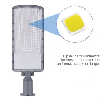 Cap LED pentru stâlp de iluminat stradal – iluminare exterior pentru curte, parc și zone rurale; unghi reglabil 90°–180°; carcasă din aluminiu IP66