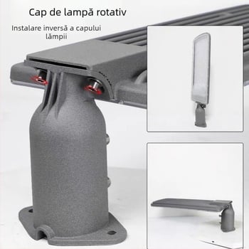 Cap LED pentru stâlp de iluminat stradal – iluminare exterior pentru curte, parc și zone rurale; unghi reglabil 90°–180°; carcasă din aluminiu IP66
