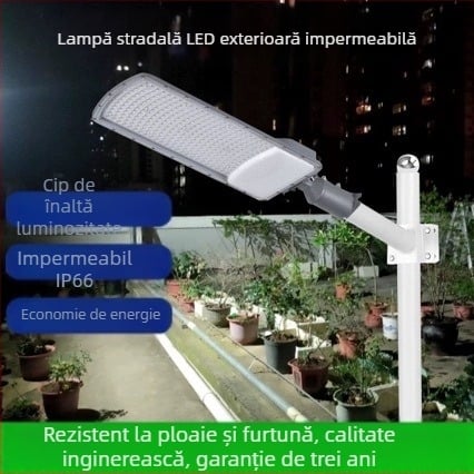 Cap LED pentru stâlp de iluminat stradal – iluminare exterior pentru curte, parc și zone rurale; unghi reglabil 90°–180°; carcasă din aluminiu IP66