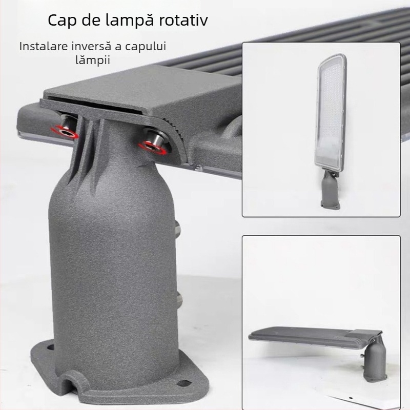 Cap LED pentru stâlp de iluminat stradal – iluminare exterior pentru curte, parc și zone rurale; unghi reglabil 90°–180°; carcasă din aluminiu IP66