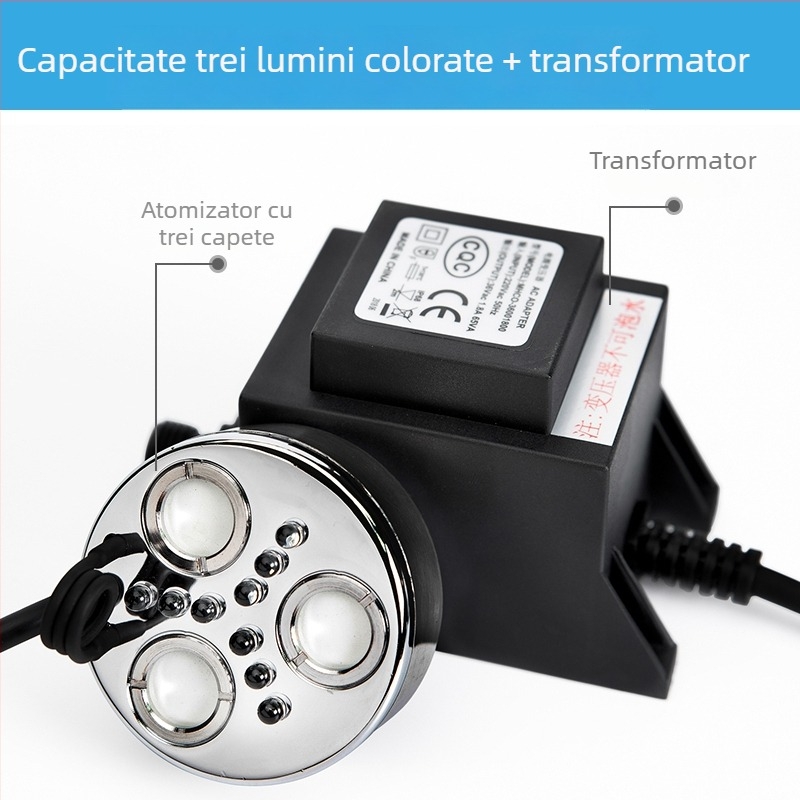 Dispozitiv de ceață pentru peisaj cu capete de atomizare LED multiple, debit mare de ceață, carcasă din cupru, pentru bonsai, rocării și ape curgătoare
