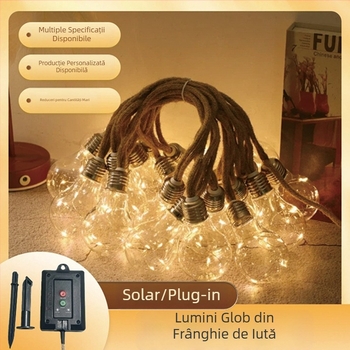 Șnur solar din cânepă, lumini glob impermeabile, fir de cupru, decor pentru grădină și Crăciun