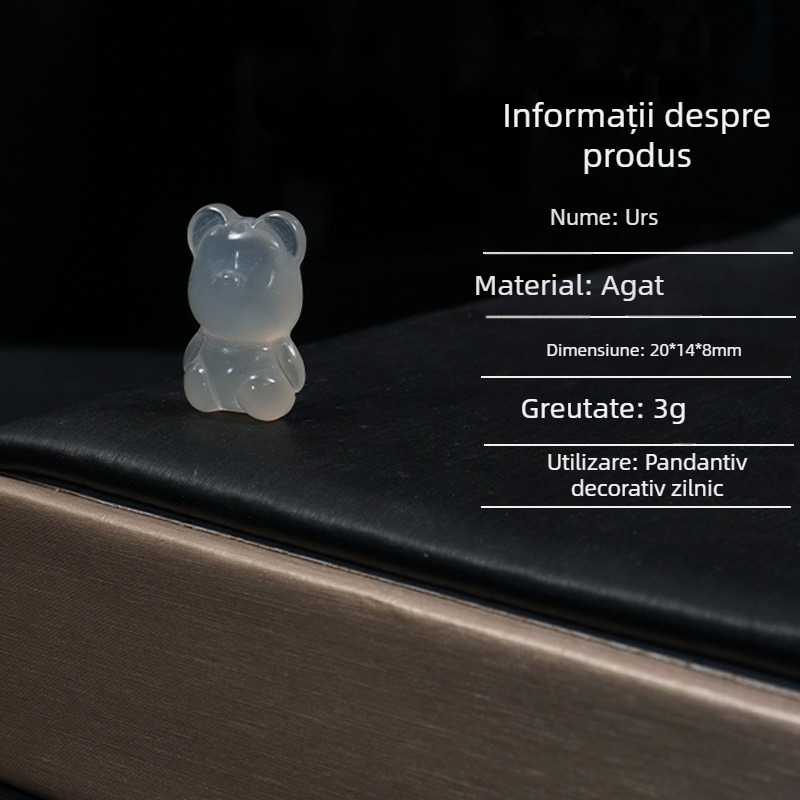 Pandantiv urs din agata albă, chalcedon, breloc pentru geantă, accesoriu adorabil cu animal, mărgea de 12 mm