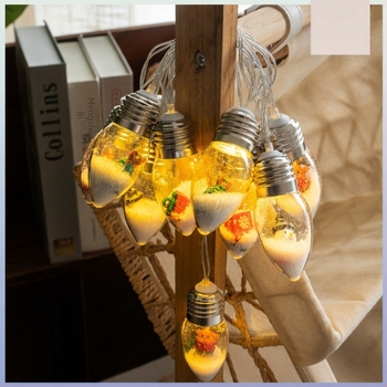 Șir de lumini LED cu forme de om de zăpadă și brad de Crăciun, becuri bulă, lumini colorate pentru decor exterior la tarabe