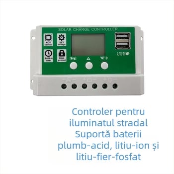 Controler solar pentru baterie Li-ionă, 12-24V, 10A/20A/30A, ieșire USB dublă, pentru iluminat stradal solar