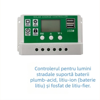 Controler solar pentru baterie Li-ionă, 12-24V, 10A/20A/30A, ieșire USB dublă, pentru iluminat stradal solar