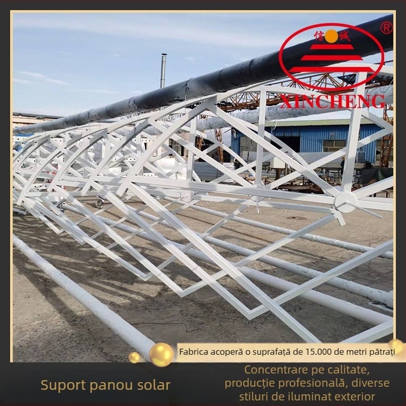 Suport din oțel galvanizat la cald pentru panouri fotovoltaice, cu clemă inelară și braț de ridicare pentru stâlpi de iluminat stradal și montaj pe perete