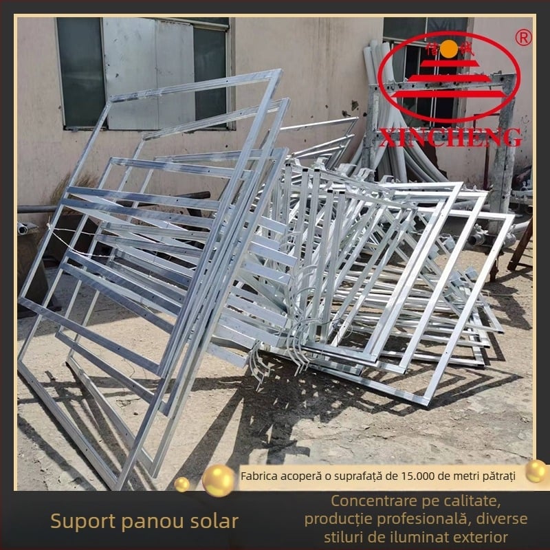 Suport din oțel galvanizat la cald pentru panouri fotovoltaice, cu clemă inelară și braț de ridicare pentru stâlpi de iluminat stradal și montaj pe perete