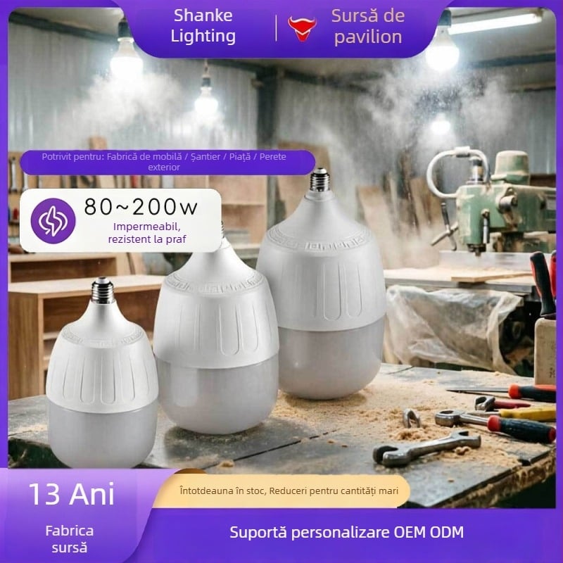 LED foarte luminos cu soclu E27, putere înaltă, IP44, impermeabil, rezistent la praf și insecte, durată lungă pentru interior în construcții