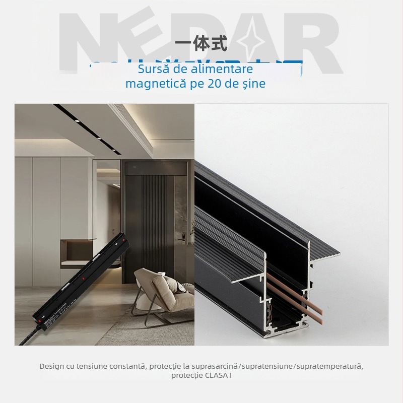 Sursă magnetică certificat U, 20 canale, 48V tensiune constantă pentru iluminare pe șine, bandă ultrauțină, fără lampă principală