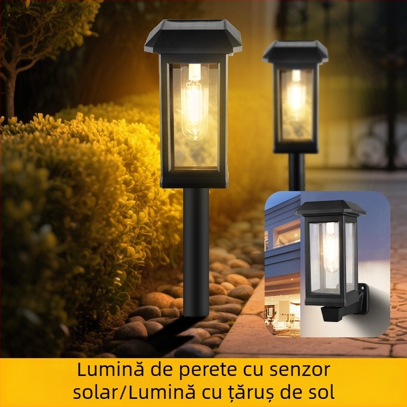 Lampă exterioară impermeabilă pentru grădină și curte, filament wolfram, iluminare ambientală solară